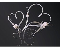 PartyDeco trouwauto decoratie harten - Bruiloft - creme - 2x stuks - 19-30 cm