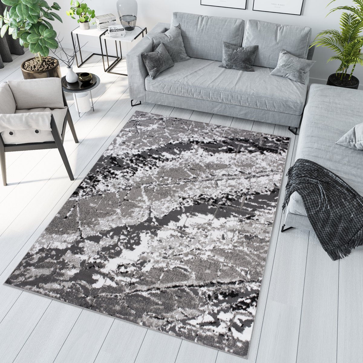 Tapiso Maya Vloerkleed Grijs Abstract Woonkamer Tapijt Maat- 120x170