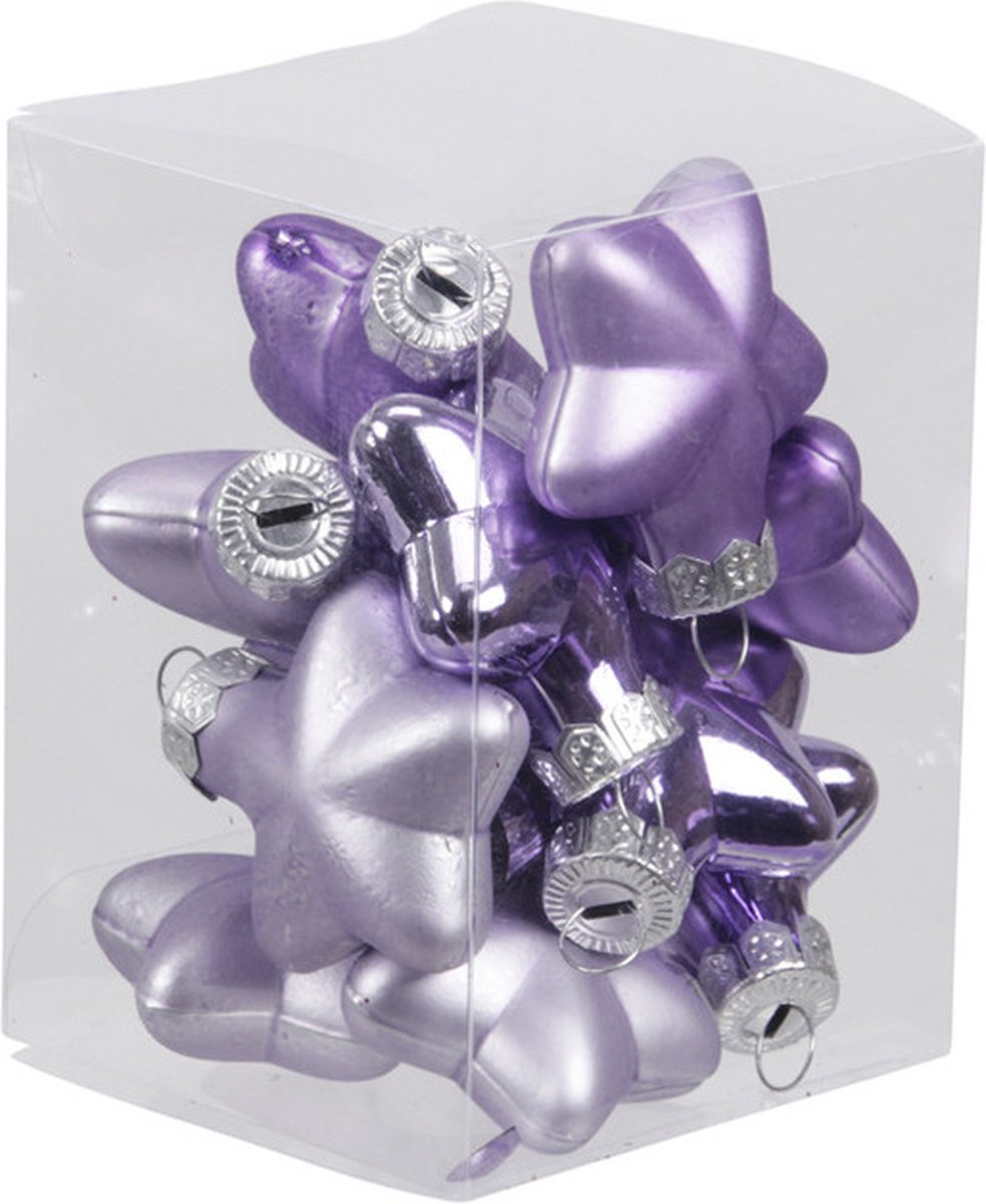 Othmar Decorations Kerstornamenten - sterren - 12x st - amethyst paars - 4 cm - glas - kerstversiering