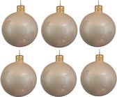 6x Licht parel/champagne glazen kerstballen 6 cm - Glans/glanzende - Kerstboomversiering licht parel/champagne