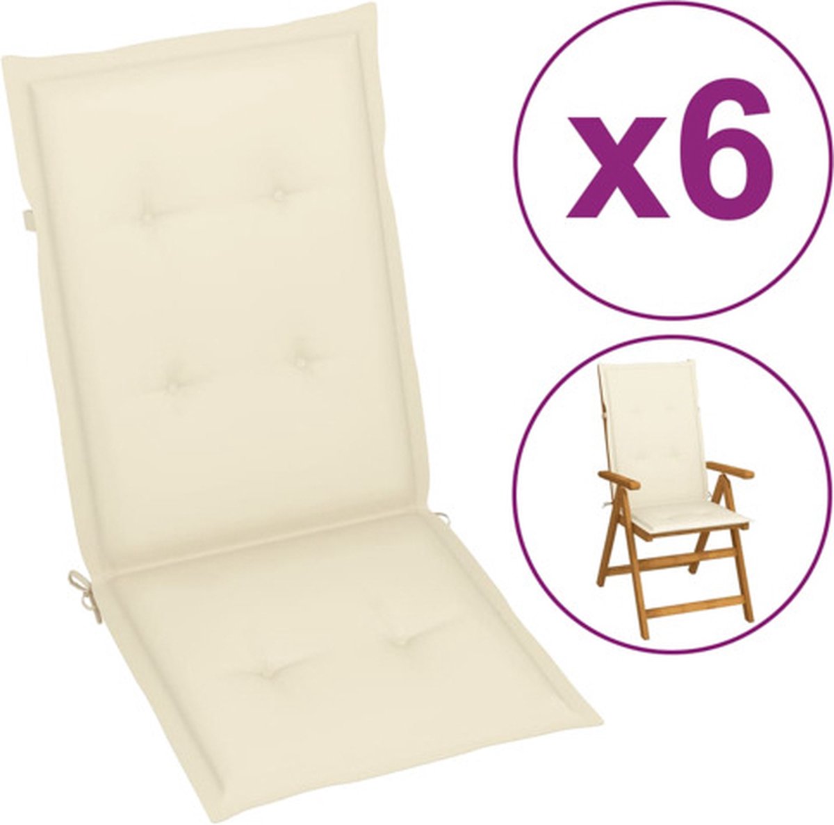 vidaXL - Tuinstoelkussens - 6 - st - hoge - rug - 120x50x3 - cm - stof - crèmekleurig