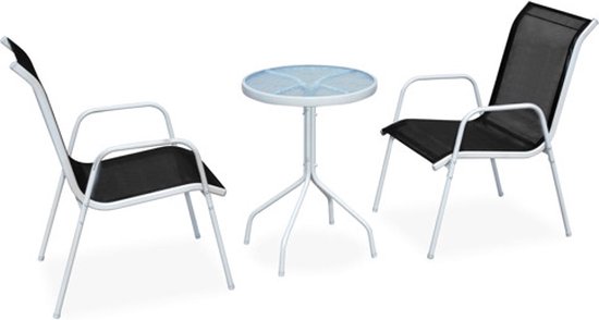 vidaXL Ensemble Set de bistro en acier 3 pièces Noir - Ensemble de salle à manger d'extérieur - Coins à manger d'extérieur - Ensemble de jardin - Ensembles de jardin