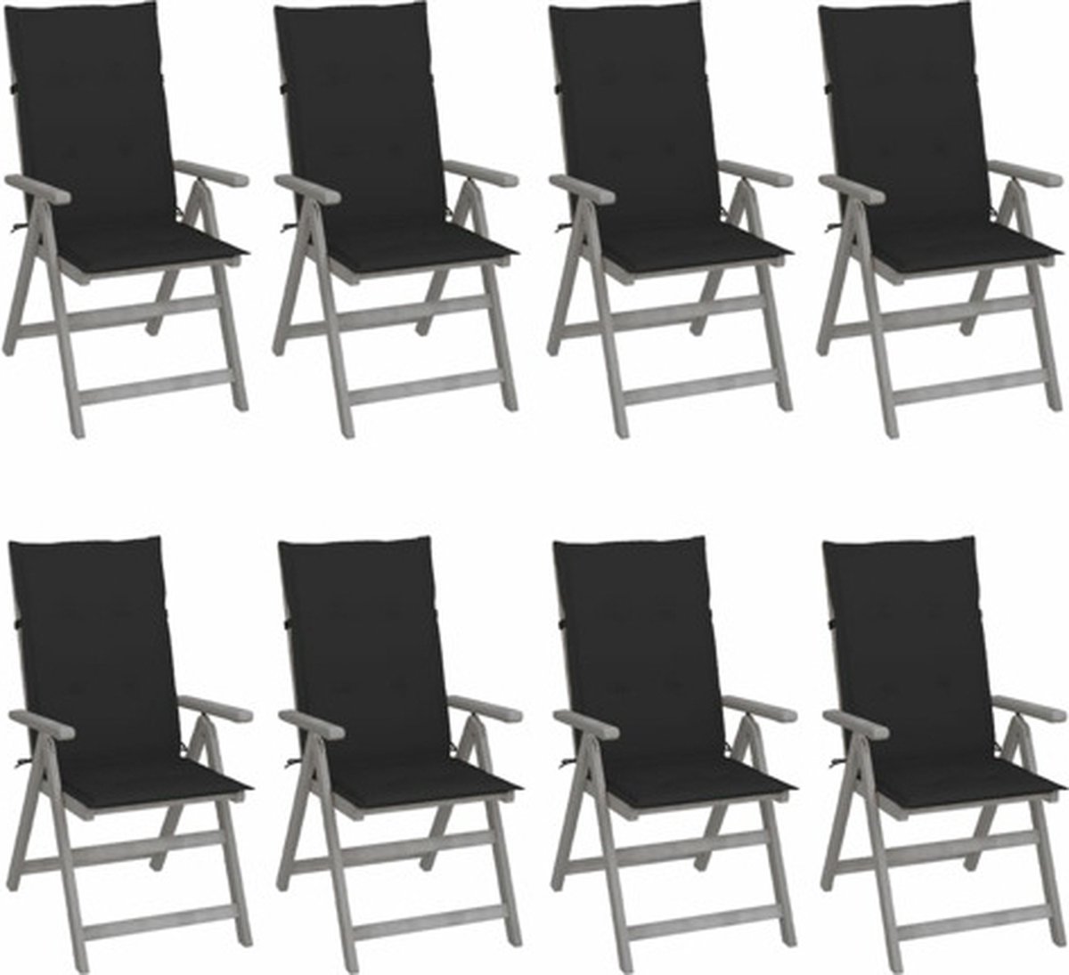 vidaXL - Tuinstoelen - 8 - st - verstelbaar - met - kussens - acaciahout - grijs