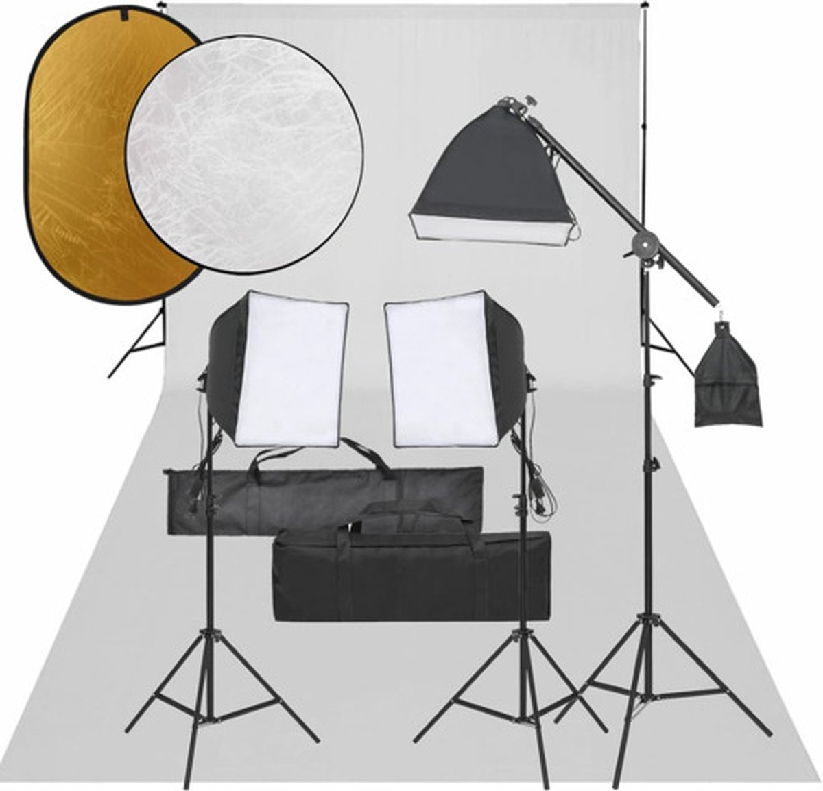 vidaXL - Fotostudioset - met - verlichtingsset, - achtergrond - en - reflector