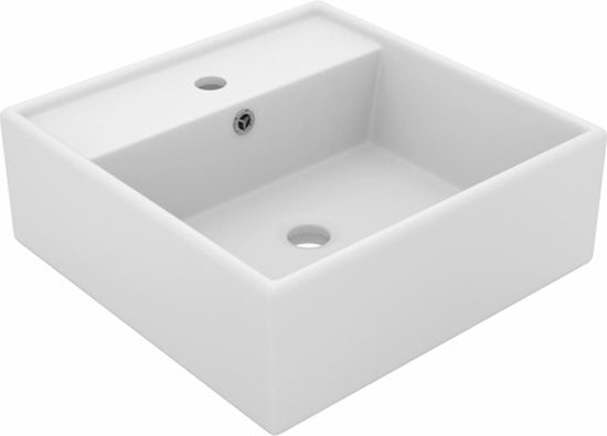 vidaXL Wastafel met overloop vierkant 41x41 cm keramiek mat lichtgrijs