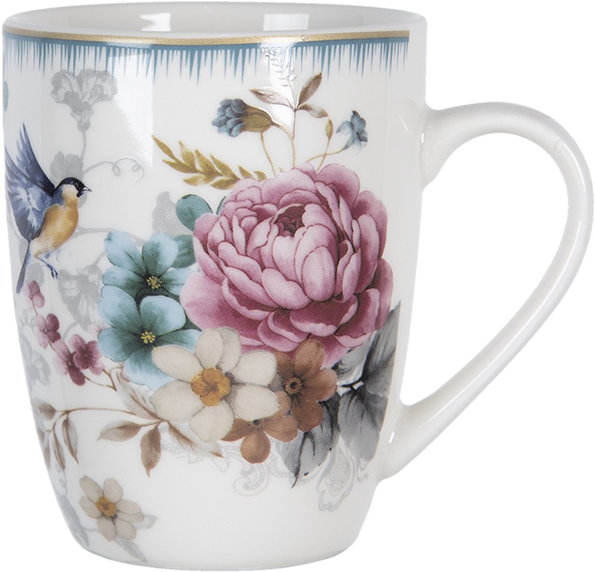 Clayre & Eef Mok 360 ml Wit Roze Porselein Bloemen
