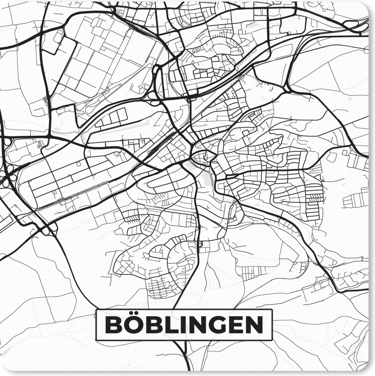 Muismat 30x30 cm - Mousepad Böblingen - Plattegrond - Kaart - Stadskaart - Muismatten - Stadskaart