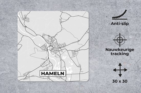 Muismat 30x30 cm - Mousepad Plattegrond - Duitsland - Hameln - Stadskaart - Kaart - Muismatten - Stadskaart