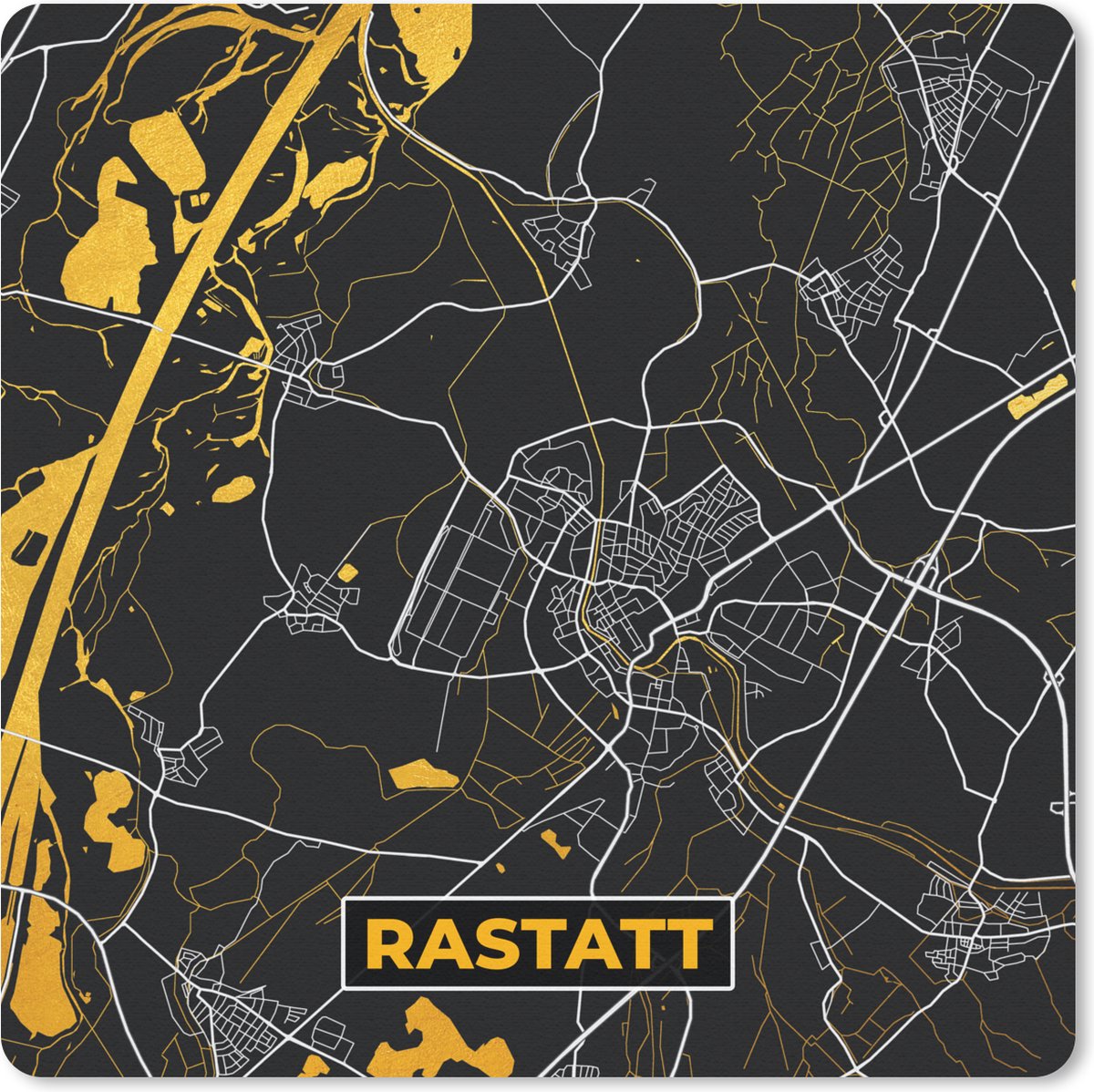 Muismat 20x20 cm - Mousepad Goud – Duitsland – Plattegrond – Gold – Stadskaart – Kaart – Rastatt - Muismatten - Stadskaart