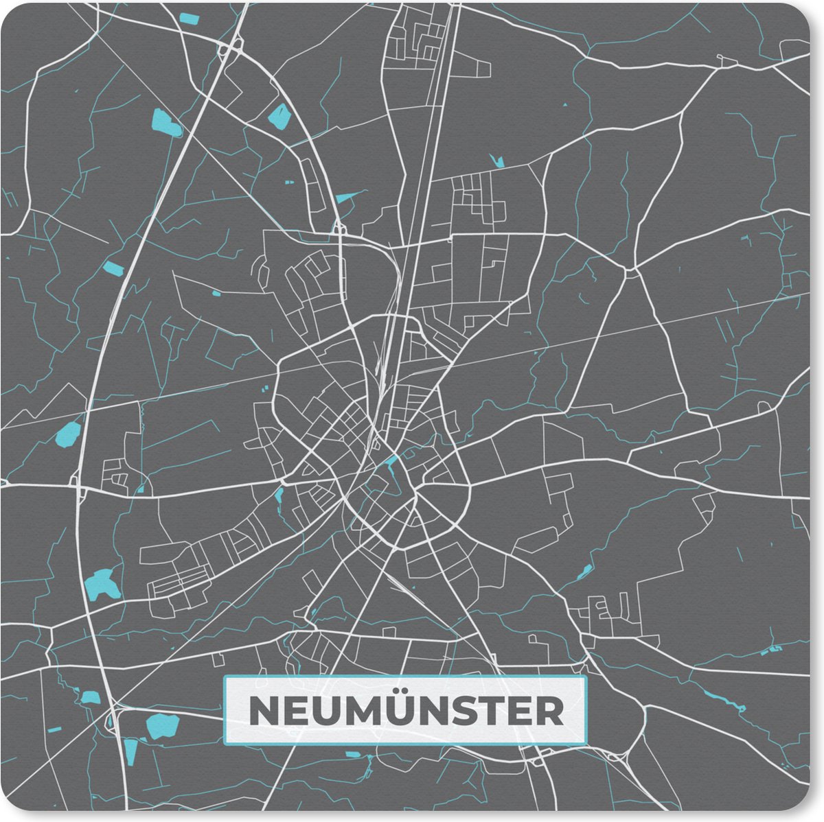 Muismat 30x30 cm - Mousepad Duitsland – Blauw – Neumünster – Stadskaart – Kaart – Plattegrond - Muismatten - Stadskaart