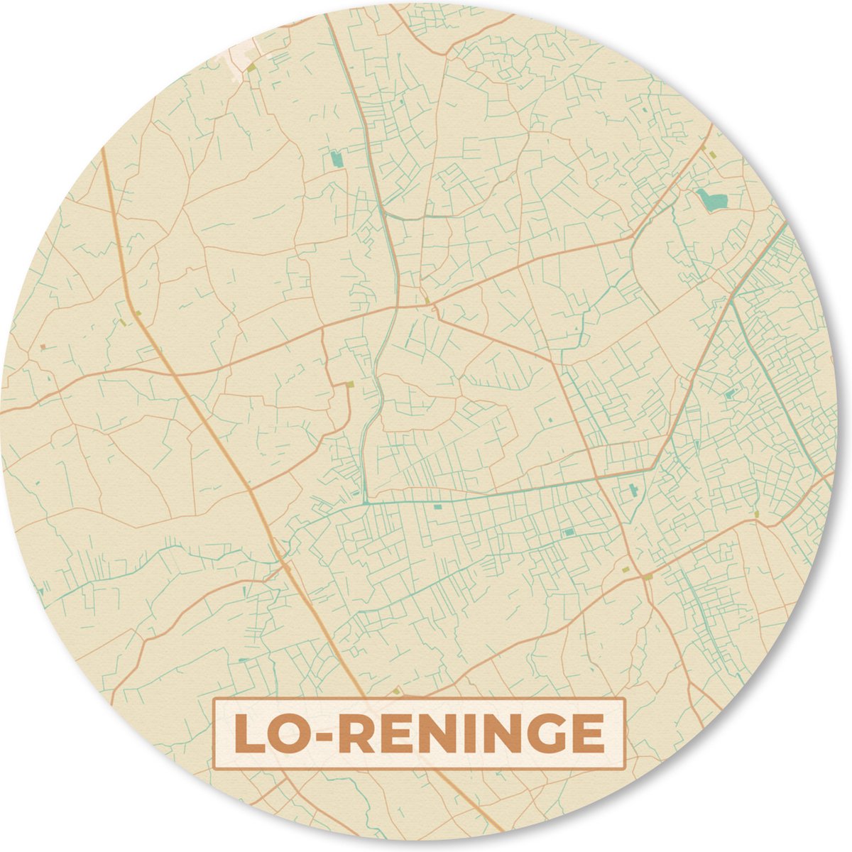 Muismat rond 20x20 cm - Mousepad Stadskaart - Plattegrond - Kaart - Vintage - Lo-Reninge - Ronde muismatten - Stadskaart