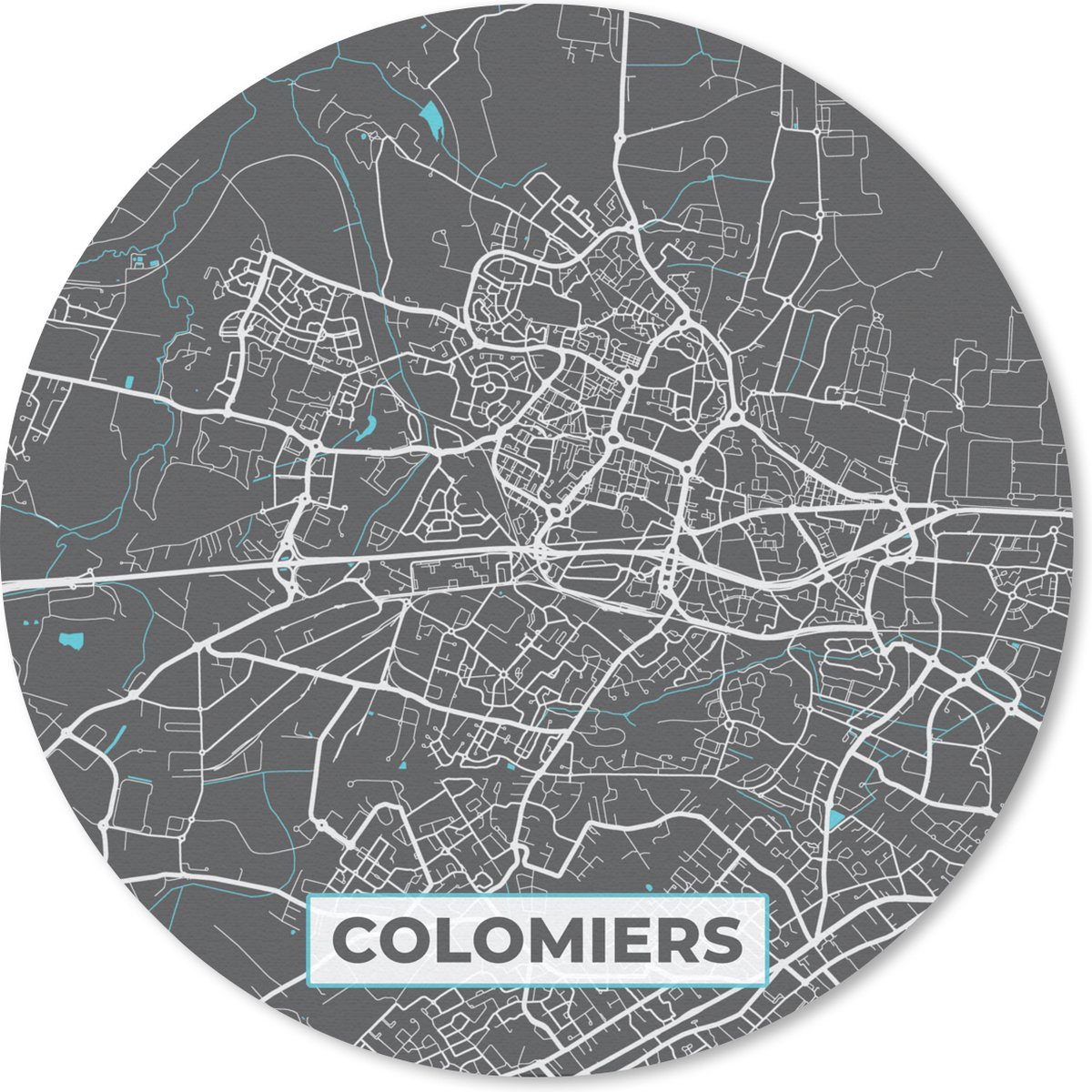 Muismat rond 40x40 cm - Mousepad Colomiers - Frankrijk - Stadskaart - Kaart - Plattegrond - Ronde muismatten - Stadskaart