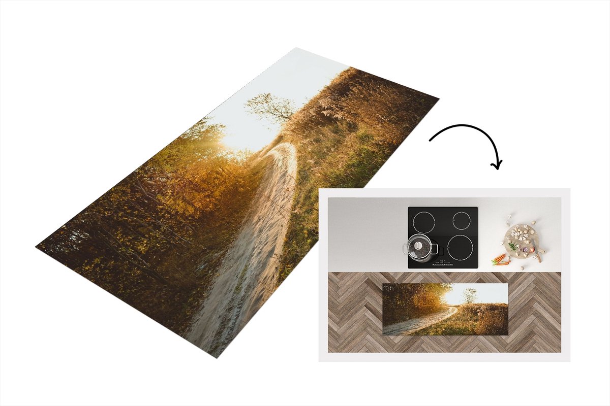 KitchenYeah Keukenloper - Loper keuken - Pad - Natuur - Boom - 120x50 cm - Keukenloper vinyl Multicolor