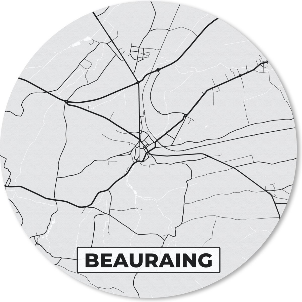 Muismat - Mousepad - Rond - België – Beauraing – Stadskaart – Kaart – Zwart Wit – Plattegrond - 30x30 cm - Ronde muismat