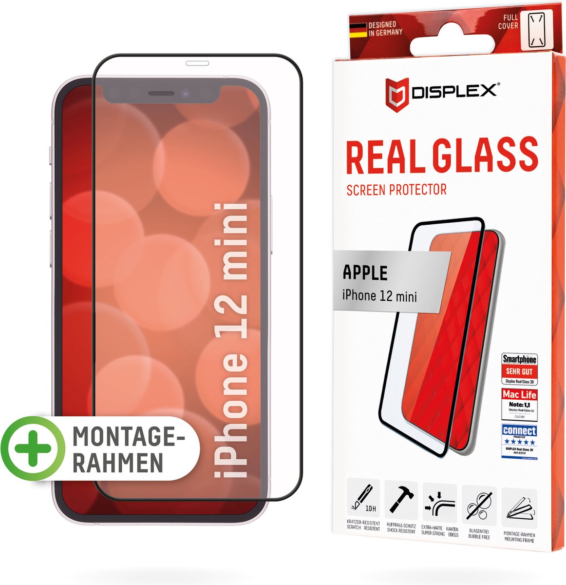 Displex Real Glass FC + Frame screenprotector voor iPhone 12 mini - transparant