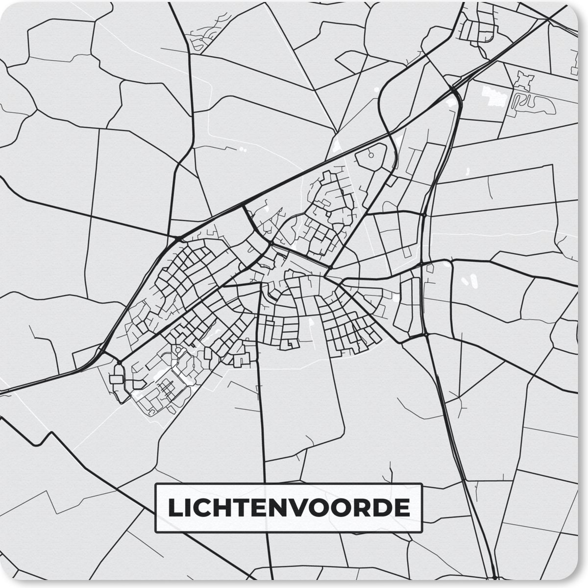 Muismat 30x30 cm - Mousepad Lichtenvoorde - Zwart Wit - Stadskaart - Plattegrond - Kaart - Nederland - Muismatten - Stadskaart