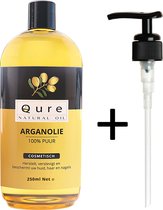Arganolie 250ml + Pompje | Biologisch | Voor haar, huid en gezicht |100% Puur & Onbewerkt | Moroccan Argan Oil | Huidolie | Haarolie