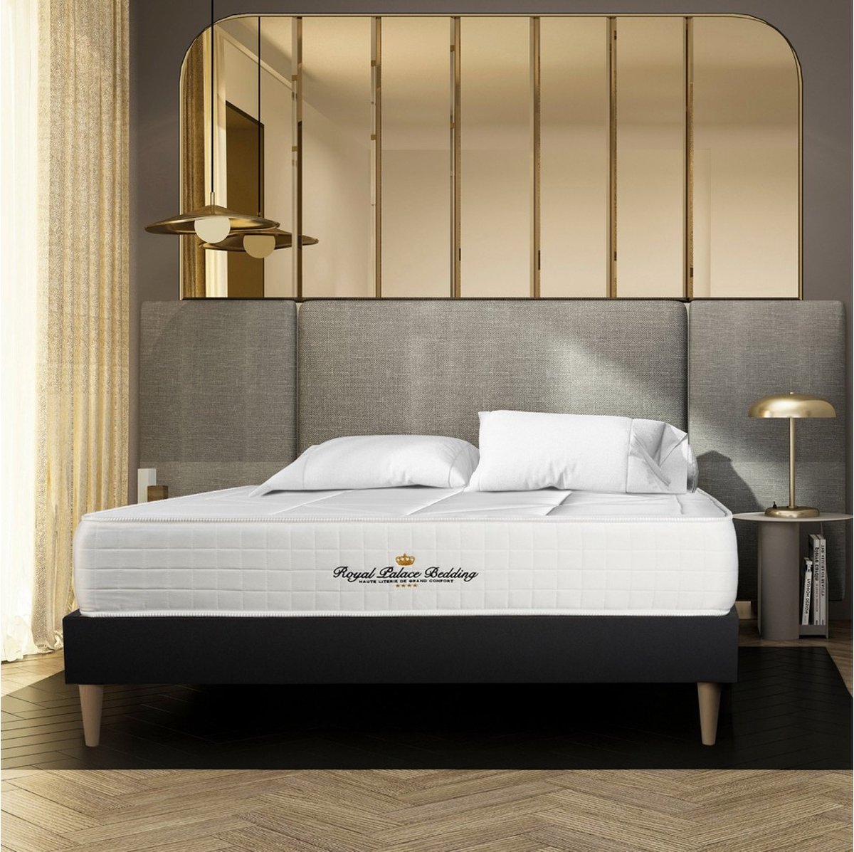 Complete boxspring met matras tweepersoons- Royal Palace Bedding Windsor zwart - Traagschuim en pocketveren - 120 x 220 cm