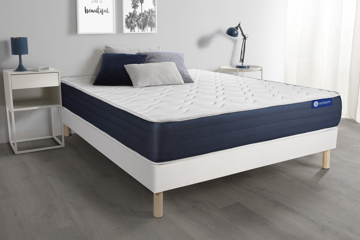 Complete boxspring met matras tweepersoons- Actisom Actilatex sleep wit - Latex en traagschuim - 120 x 195 cm