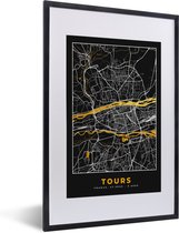 Fotolijst incl. Poster - Frankrijk – Tours – Stadskaart – Plattegrond – Kaart - 40x60 cm - Posterlijst