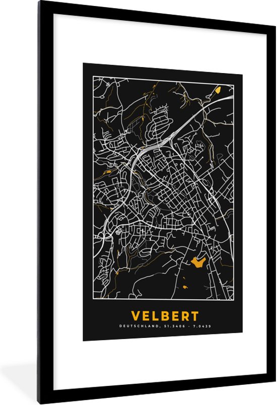 Velbert Maps Fotolijst incl. Poster - Plattegrond – Velbert – Goud – Stadskaart ...