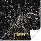 Poster Frankrijk – Nîmes – Stadskaart – Plattegrond – Kaart - 100x100 cm XXL
