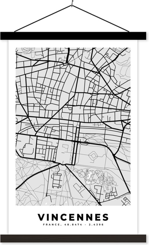 Porte-affiche avec affiche - Affiche scolaire - Carte - Plan de ville - France - Vincennes - Carte - 40x60 cm - Lattes noires