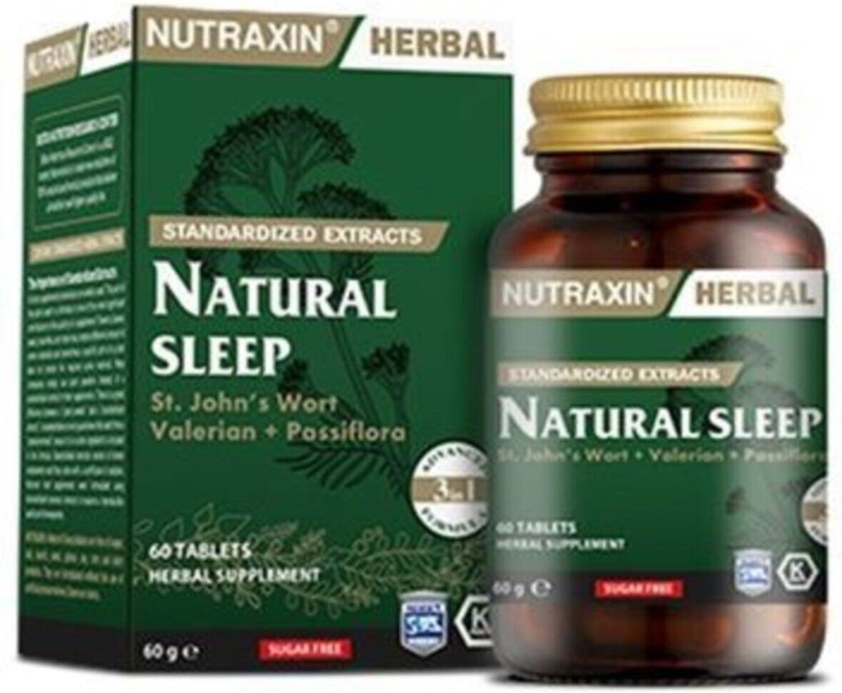 Nutraxin Natural Sleep - Kruidensupplement met Sint-Janskruid, Valeriaan & Passiebloem - 60 Capsules