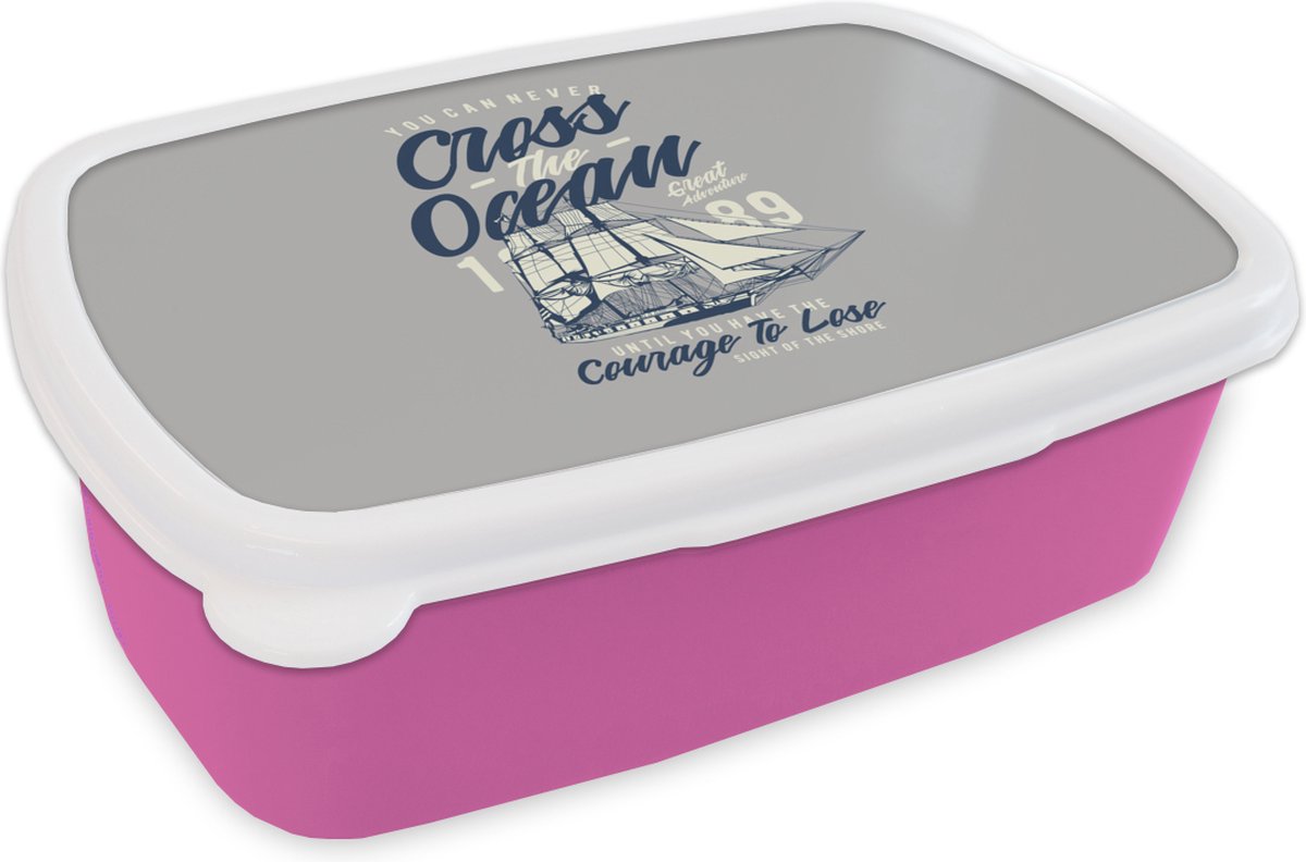 Broodtrommel Roze - Lunchbox - Brooddoos - Boot - Zeil - Retro - 18x12x6 cm - Kinderen - Meisje
