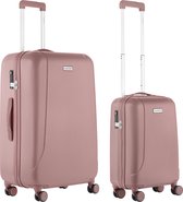 Bol.com CarryOn Skyhopper Kofferset – TSA Handbagage + Reiskoffer 78cm – Dubbele wielen - Old Pink aanbieding