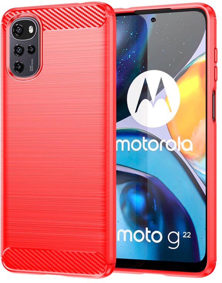 MobyDefend Hoesje - Geschikt voor Motorola Moto G22 - TPU Backcover - Geborstelde Metaal & Carbon-Look - Rood