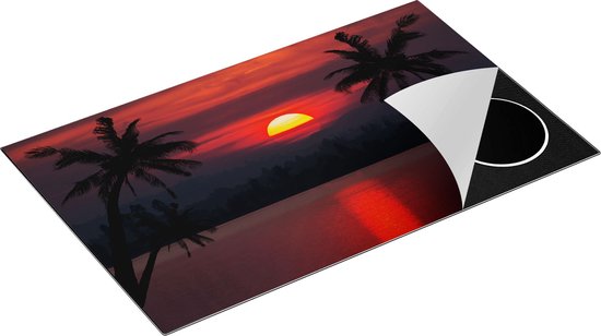 Chefcare Inductie Beschermer Zonsondergang op het Strand met Palmbomen - 85x50 cm - Afdekplaat Inductie - Kookplaat Beschermer - Inductie Mat