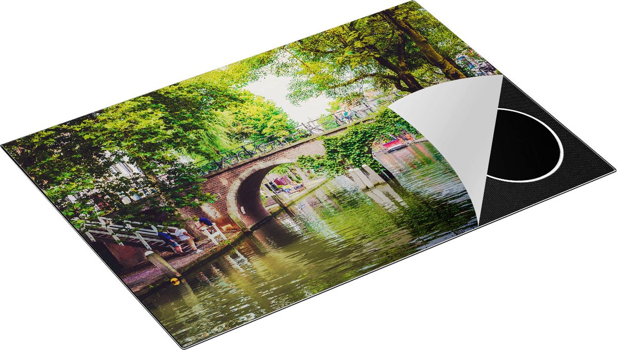 Chefcare Inductie Beschermer Dichtbegroeide Brug op de Oudegracht in Utrecht - 77x51 cm - Afdekplaat Inductie - Kookplaat Beschermer - Inductie Mat