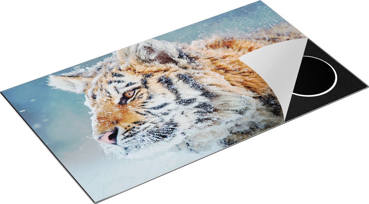 Chefcare Inductie Beschermer Tijger tijdens de Sneeuw - 91,2x52 cm - Afdekplaat Inductie - Kookplaat Beschermer - Inductie Mat