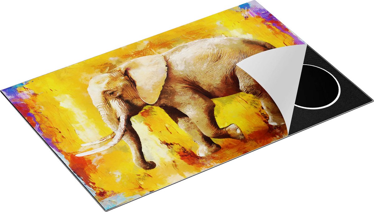 Chefcare Inductie Beschermer Geschilderde Olifant Olieverf - Abstract - 81x52 cm - Afdekplaat Inductie - Kookplaat Beschermer - Inductie Mat