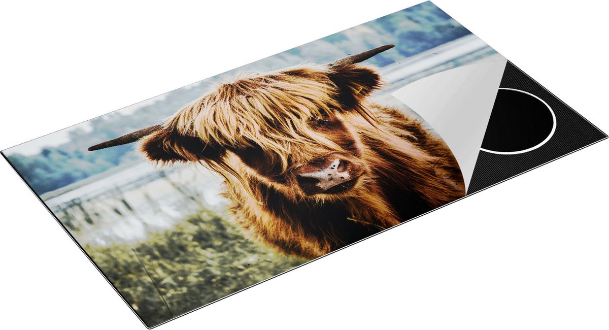 Chefcare Inductie Beschermer Schotse Hooglander Koeienkop bij een Meer - 95x55 cm - Afdekplaat Inductie - Kookplaat Beschermer - Inductie Mat
