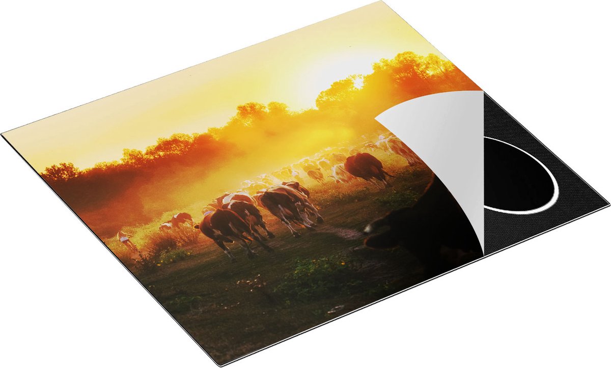 Chefcare Inductie Beschermer Kudde Koeien in Weiland bij Zonsondergang - 59x52 cm - Afdekplaat Inductie - Kookplaat Beschermer - Inductie Mat