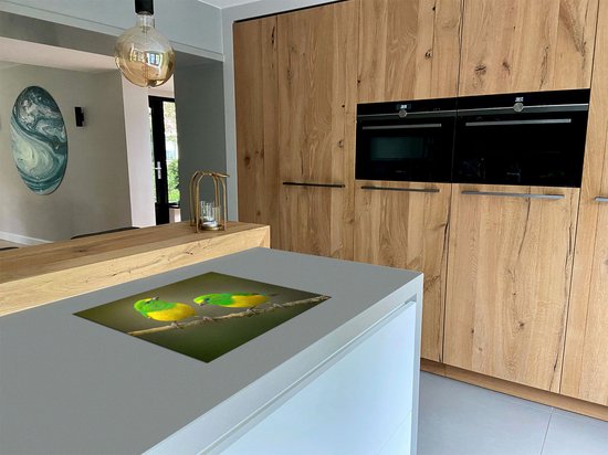 Chefcare Inductie Beschermer Twee Groen Gele Zangvogels op een Tak - 65x52 cm - Afdekplaat Inductie - Kookplaat Beschermer - Inductie Mat