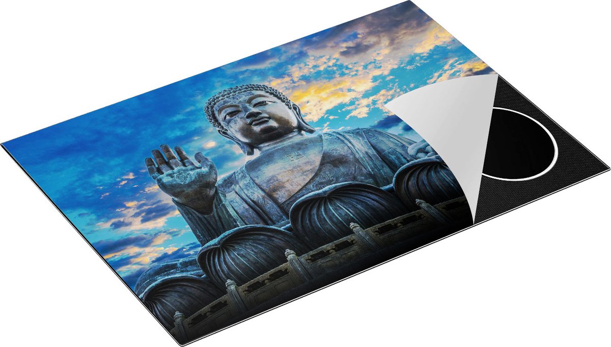 Chefcare Inductie Beschermer Boeddha Beeld bij een Tempel - 76x51,5 cm - Afdekplaat Inductie - Kookplaat Beschermer - Inductie Mat