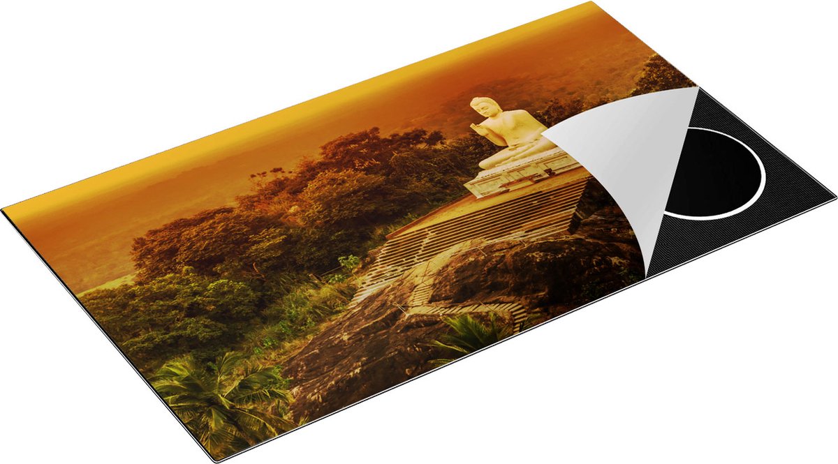 Chefcare Inductie Beschermer Boeddha Beeld bij een Tempel in het Bos - 91,6x52,7 cm - Afdekplaat Inductie - Kookplaat Beschermer - Inductie Mat