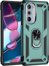 Coque Motorola Edge 30 Pro - Mobigear - Série Armor Ring - Coque arrière en plastique rigide - Vert - Coque adaptée pour Motorola Edge 30 Pro
