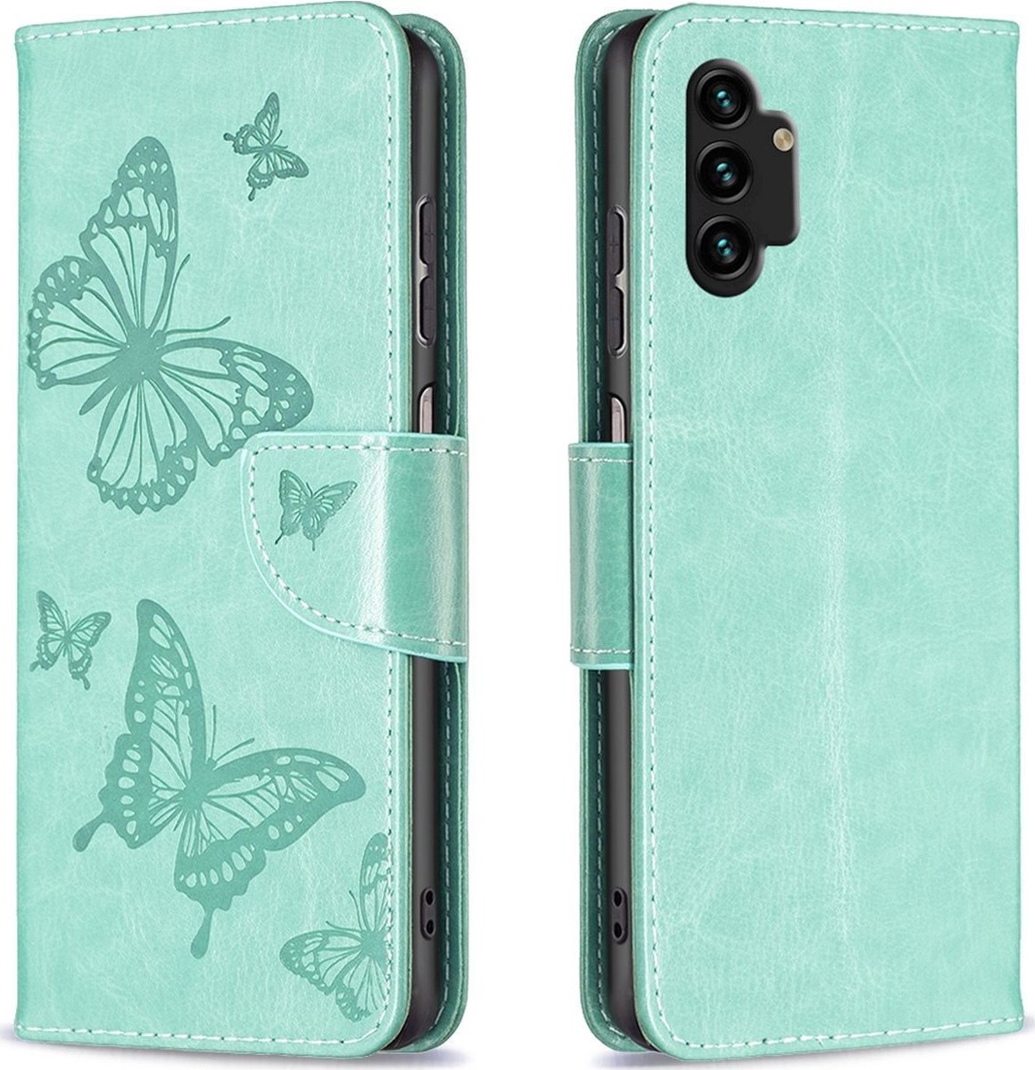 Mobigear Telefoonhoesje geschikt voor Samsung Galaxy A13 4G Hoesje | Mobigear Butterfly Bookcase Portemonnee | Pasjeshouder voor 2 Pasjes | Telefoonhoesje voor Pinpas / OV Kaart / Rijbewijs - Turquoise