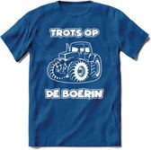 T-Shirt Knaller T-Shirt|Trots op de boerin / Boerenprotest / Steun de boer|Heren / Dames Kleding shirt Trekker / Tractor|Kleur Blauw|Maat L