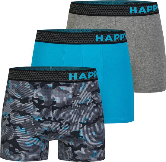 Lot de 3 Boxers Happy Shorts Homme Camouflage Aqua/ Grijs -L