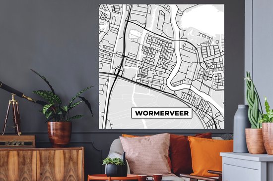 Stickers muraux - Film autocollant - Carte - Wormerveer - Plan de la ville - Carte - 120x120 cm - Film adhésif - Stickers muraux Chambre d'enfant - Papier peint autocollant XXL - Papier peint autocollant - Film autocollant