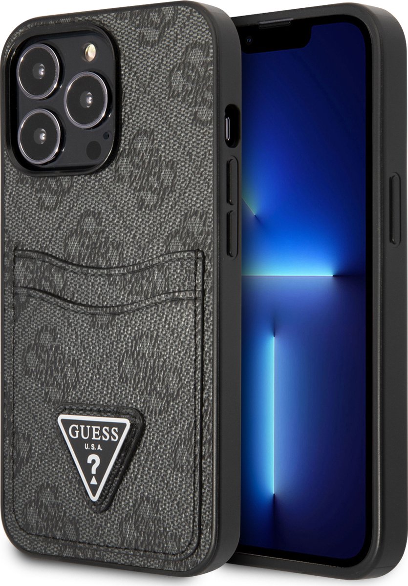 Guess Saffiano geschikt voor iPhone 13 Pro kaarthouder hoesje - Zwart