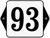 Huisnummerbord klassiek - huisnummer 93 - 16 x 12 cm - wit - schroeven  - nummerbord  - voordeur