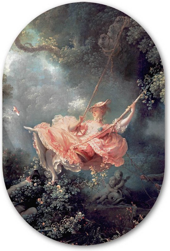 Ovale Mural La Balançoire - WallCatcher | Plexiglas 70x105 cm | Peinture ovale | Chef-d'œuvre ovale mural par Jean-Honoré Fragonard sur verre acrylique