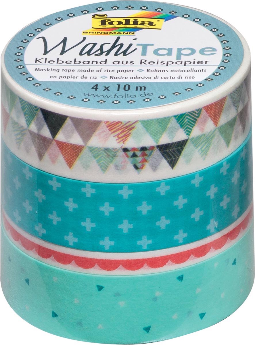 Folia washi tape pastel, pak met 4 stuks in geassorteerde kleuren 4 stuks