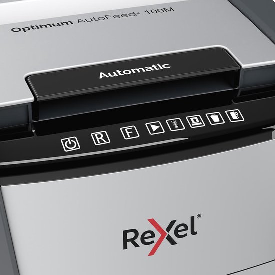 Rexel Optimum AutoFeed+ 100M Fluisterstille Papierversnipperaar P-5 Micro voor Thuiskantoor/Thuiswerkplek -  Invoer tot 100 Vellen - Zwart - Rexel
